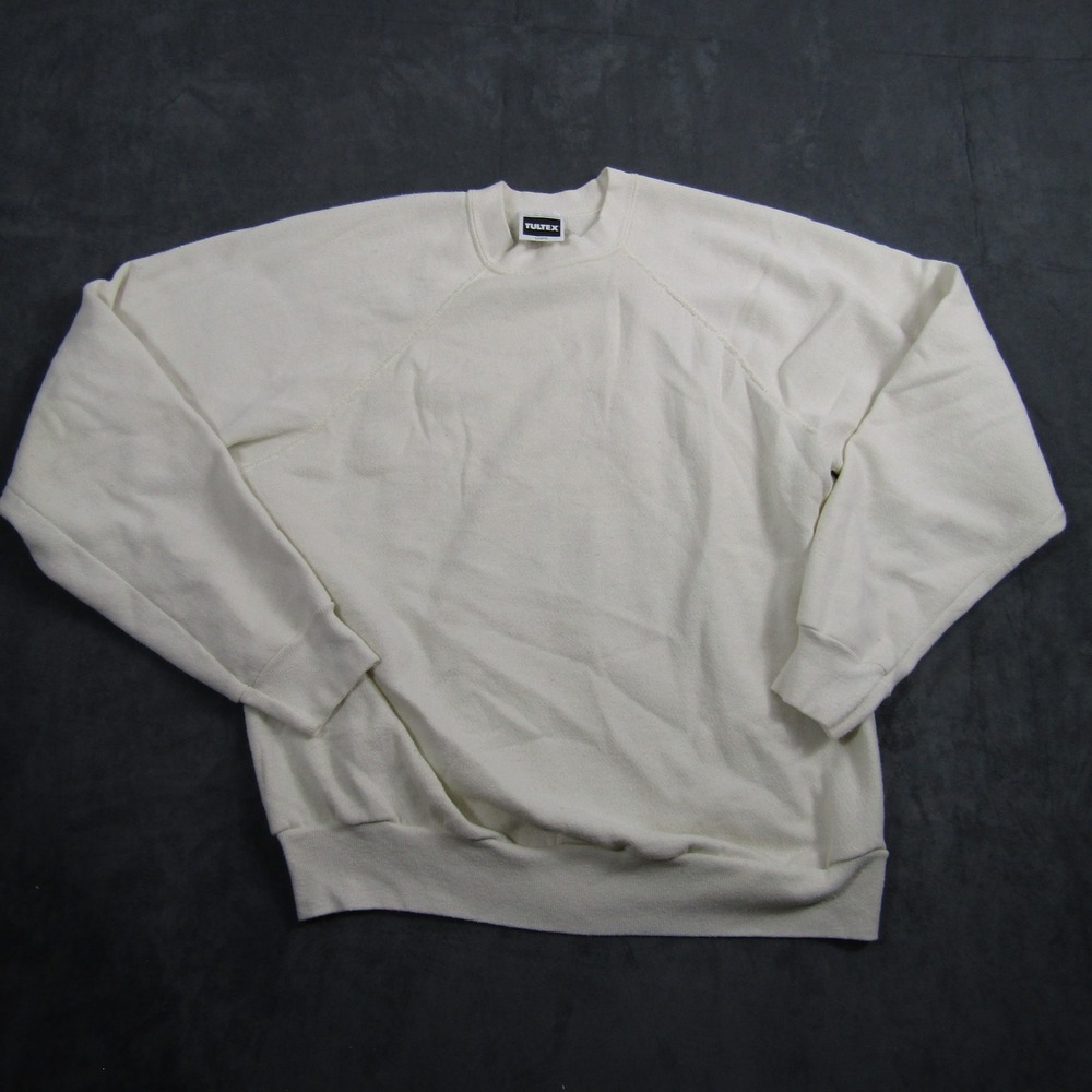 Tultex Sweatshirt Mens Large White Vintage Blank Fleece Made USA 90s